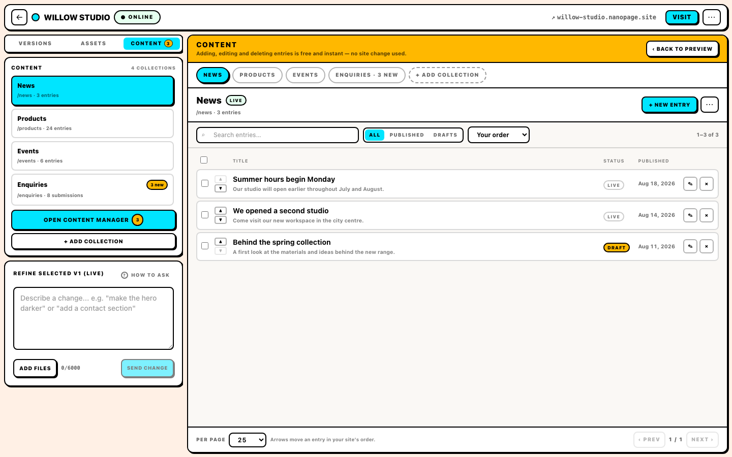 The Nanopage Content workspace at full size