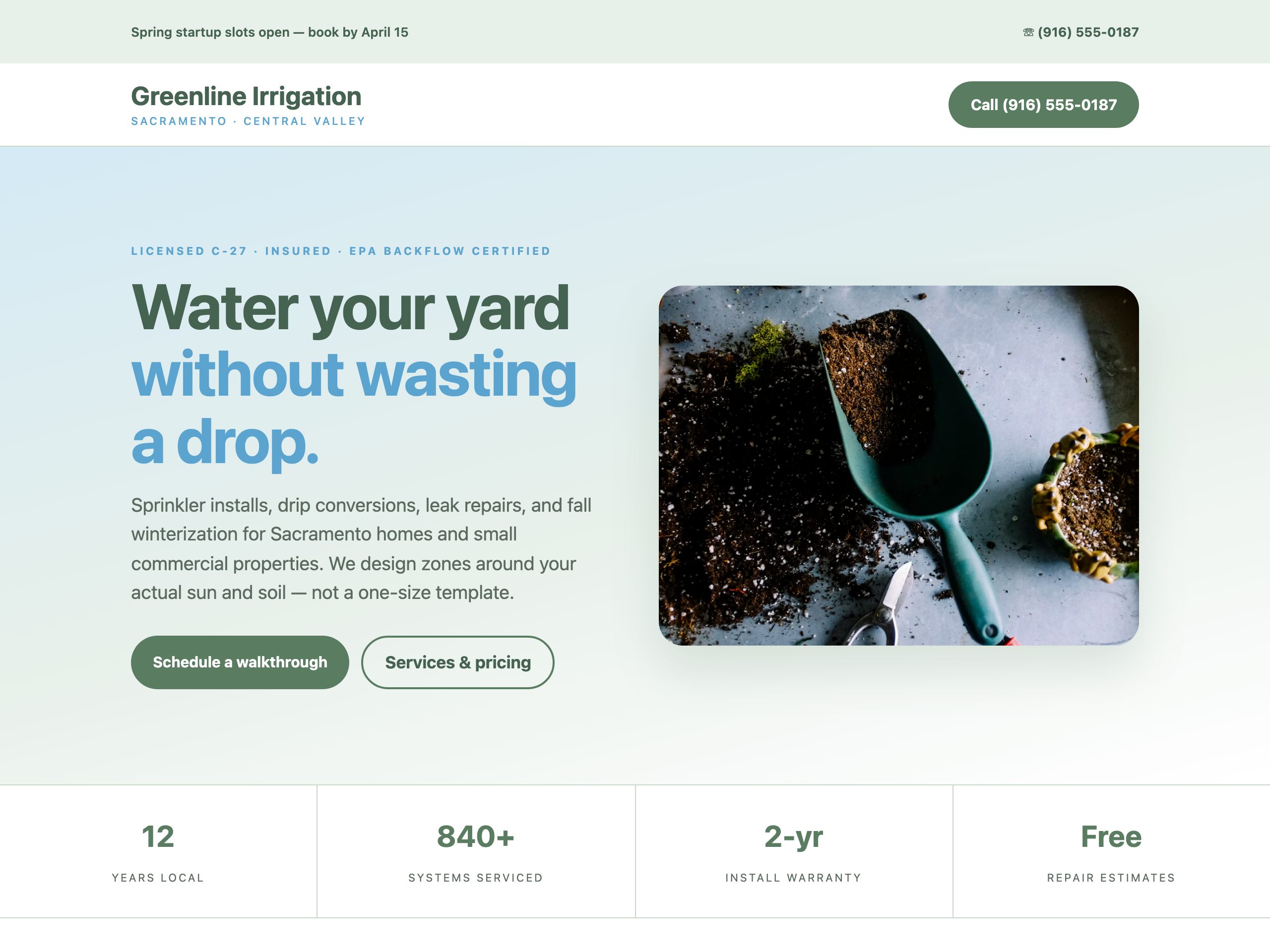 Greenline Irrigation — built with Nanopage
