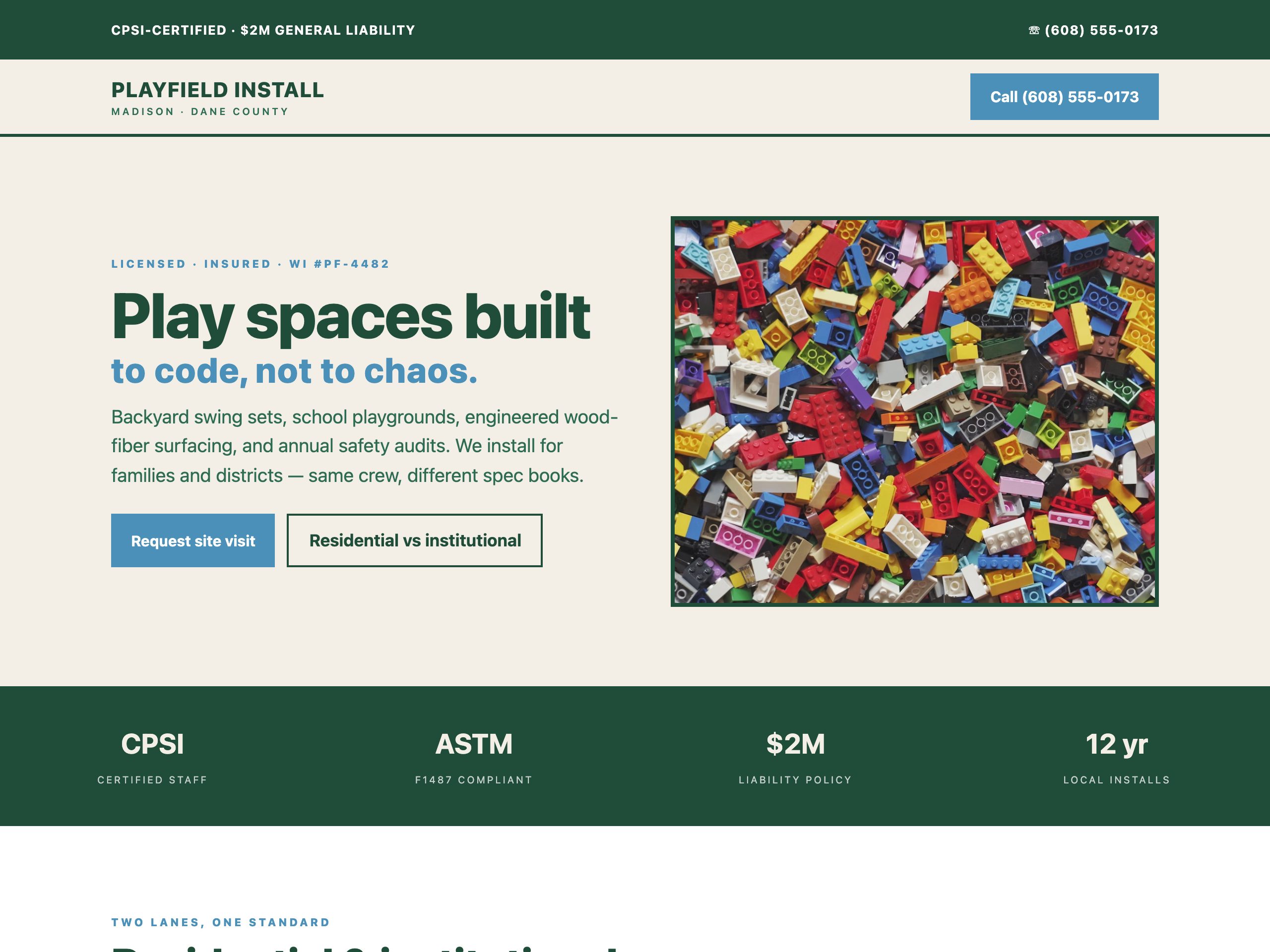 Playfield Install — built with Nanopage